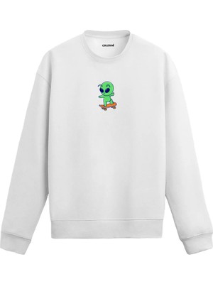 Colermi Kaykaylı Uzaylı Baskılı Unisex Sweatshirt