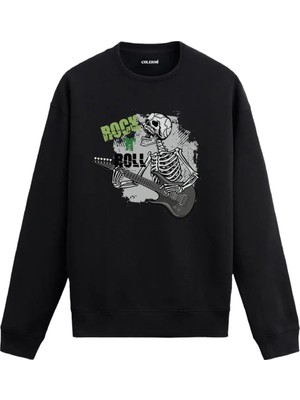Colermi Rock’n Roll Baskılı Kurukafa Sweatshirt