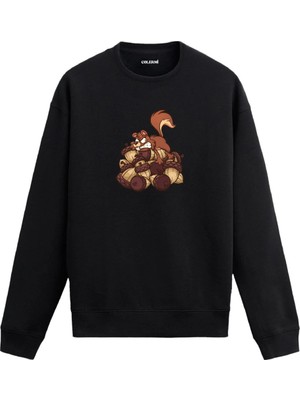 Colermi Komik Sincap Baskılı Eğlenceli Sweatshirt