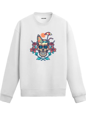 Colermi Tropikal Kurukafa Baskılı Sweatshirt