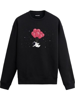 Colermi Ayda Balonlarla Süzülen Astronot Sweatshirt