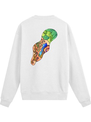 Colermi Sırt Baskılı Renkli Doğa Formları Tasarımlı Sweatshirt