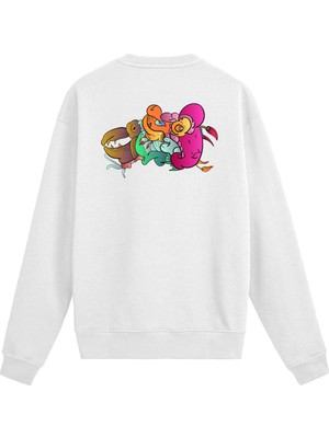 Colermi Sırt Baskılı Renkli Karakter Tasarımlı Sweatshirt