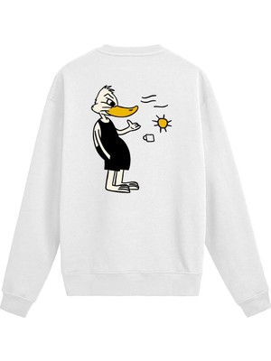 Colermi Sırt Baskılı Karikatür Ördek Tasarımlı Sweatshirt