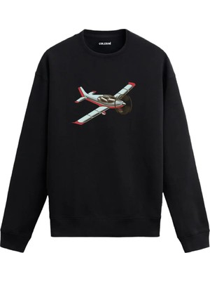 Colermi Pervaneli Uçak Baskılı Sweatshirt