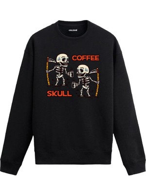 Colermi Kahveli Kurukafa Baskılı Sweatshirt