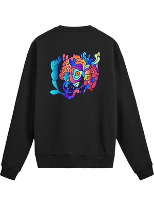 Colermi Sırt Baskılı Soyut Renkli Yüz Figürlü Sweatshirt