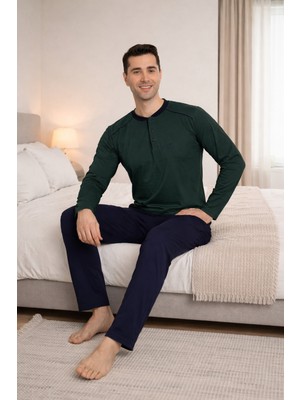 Formo Premıum Erkek %100 Doğal Pamuk Biyeli Yüksek Kaliteli Düğmeli Uzun Kollu Pijama Takımı