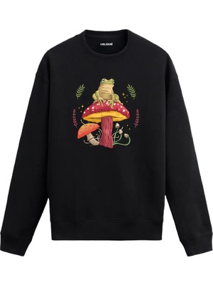 Colermi Kurbağa ve Mantar Baskılı Sweatshirt