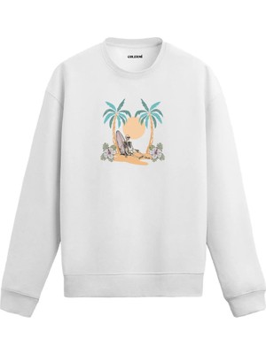 Colermi Palmiyeli Sahil Temalı Sweatshirt