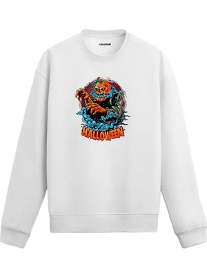 Colermi Cadılar Bayramı Kabak Kafalı Korkunç Figürlü Sweatshirt