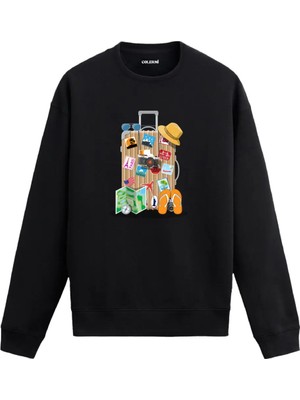 Colermi Seyahat Temalı Renkli Valiz Baskılı Sweatshirt