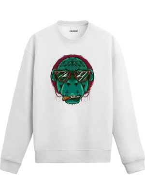 Colermi Kulaklıklı Gözlüklü Goril Figürlü Sweatshirt