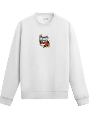 Colermi Kurukafa Baskılı Sweatshirt Çiçekli Retro Tasarım