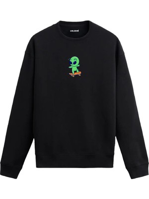 Colermi Kaykaylı Uzaylı Baskılı Sweatshirt