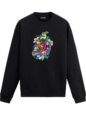 Colermi Tropikal Kask Baskılı Sweatshirt
