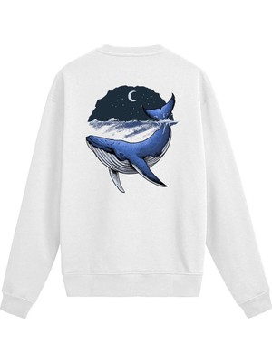 Colermi Ay Işığı Altında Balina Baskılı Sweatshirt