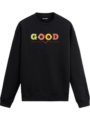 Colermi Good Vibes Yazılı Eğlenceli Kahve Sweatshirt