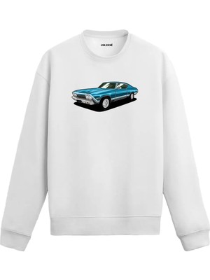 Colermi Retro Amerikan Araba Baskılı Sweatshirt