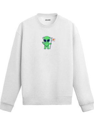 Colermi Bayrak Tutan Uzaylı Baskılı Sweatshirt