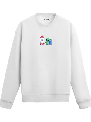 Colermi Uzaylı ve Roket Baskılı Sweatshirt