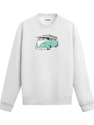 Colermi Sörf Temalı Minibüs Baskılı Sweatshirt