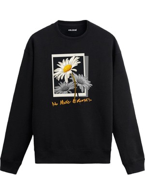 Colermi No More Excuses Papatya Baskılı Sweatshirt