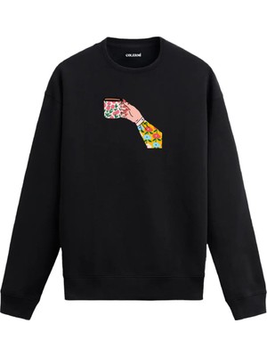 Colermi Sanatsal Kahve Fincanı Figürlü Sweatshirt