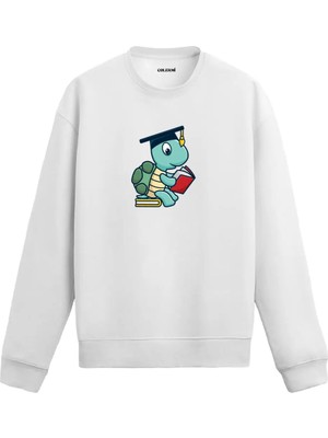 Colermi Kitap Okuyan Mezun Kaplumbağa Sweatshirt