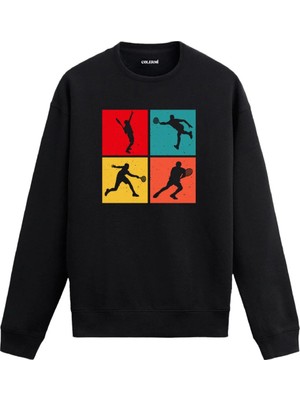 Colermi Retro Tenis Figürlü Renkli Blok Sweatshirt