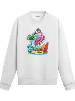Colermi Flamingo ve Sörf Temalı Sweatshirt
