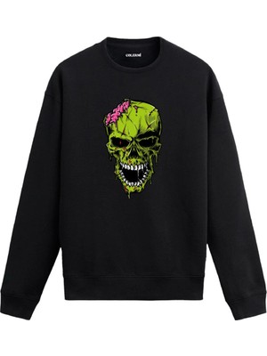 Colermi Zombi Kafatası Baskılı Sweatshirt