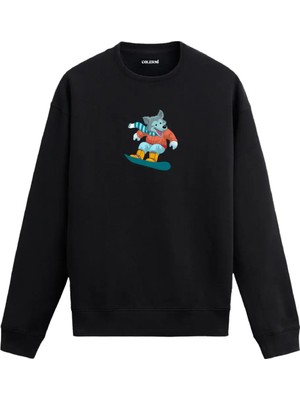 Colermi Snowboard Yapan Köpek Figürlü Sweatshirt