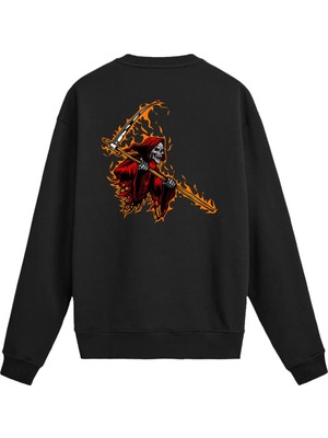 Colermi Sırt Baskılı Alevli Ölüm Tasarımlı Sweatshirt