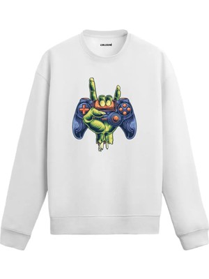 Colermi Zombi El ve Gamepad Baskılı Sweatshirt
