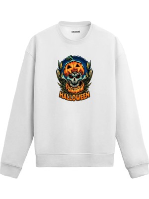 Colermi Kabak Kafa ve Kurukafa Tasarımlı Cadılar Bayramı Sweatshirt