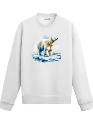 Colermi Kutup Ayısı Baskılı Doğa Temalı Sweatshirt
