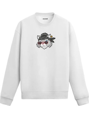 Colermi Samuray Gözlüklü Kedi Figürlü Sweatshirt