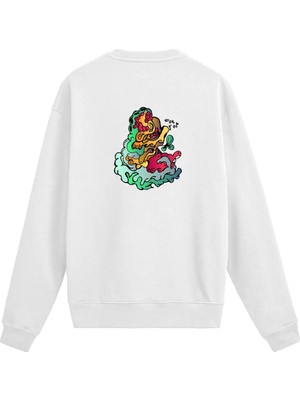 Colermi Sırt Baskılı Renkli Soyut Dalga Tasarımlı Sweatshirt
