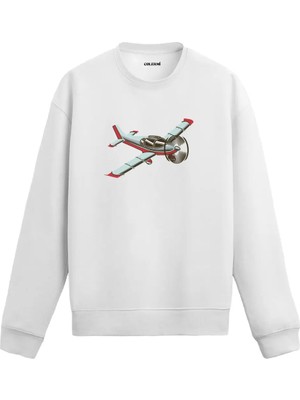 Colermi Pervaneli Uçak Baskılı Sweatshirt