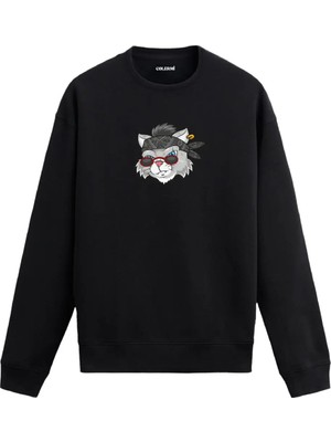 Colermi Samuray Gözlüklü Kedi Figürlü Sweatshirt