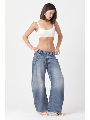 Whatsup Arka Cep Garnili Barrel Fit Jean Pantolon  - Mavi Mavi - 30