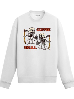 Colermi Kahveli Kurukafa Baskılı Sweatshirt