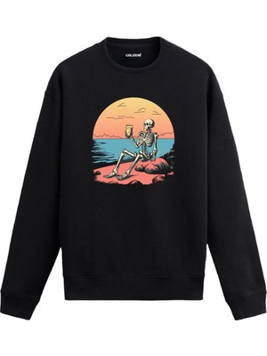 Colermi Gün Batımı Iskelet Baskılı Sweatshirt