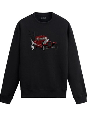 Colermi Klasik Arabalı Retro Tasarım Sweatshirt