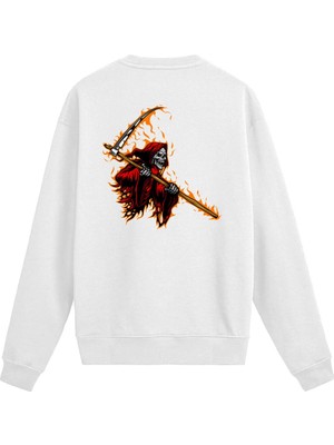 Colermi Sırt Baskılı Alevli Ölüm Tasarımlı Sweatshirt