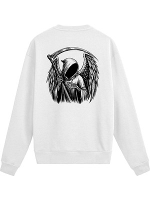 Colermi Sırt Baskılı Death Metal Iskelet ve Gül Sweatshirt