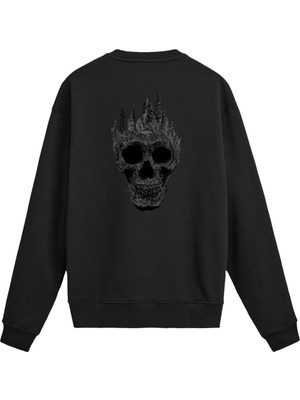 Colermi Sırt Baskılı Death Metal Kurukafa Tasarımlı Sweatshirt