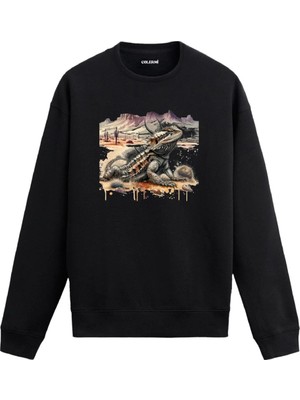 Colermi Çöl Manzaralı Kertenkele Baskılı Sweatshirt