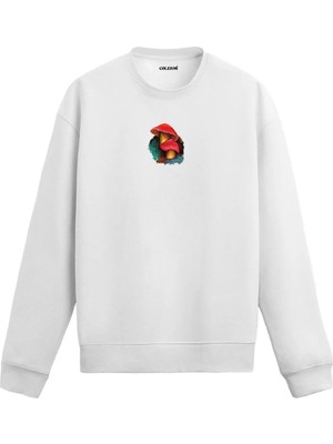 Colermi Kırmızı Mantar Baskılı Minimal Sweatshirt
